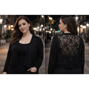 Black XL Sheer Floral Lace Shrug Open Front Dark Feminine Romantic Whimsigoth